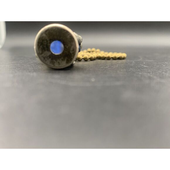 VINTAGE 3" BRASS KALEIDOSCOPE Necklace With Blue Marble - Picture 4 of 9